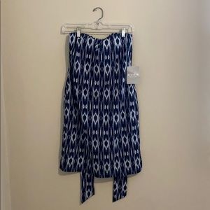 Blue Patterned Strapless Dress